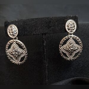 #54. Monet Vintage Elegant Silver & Marquesite Dangle Earrings